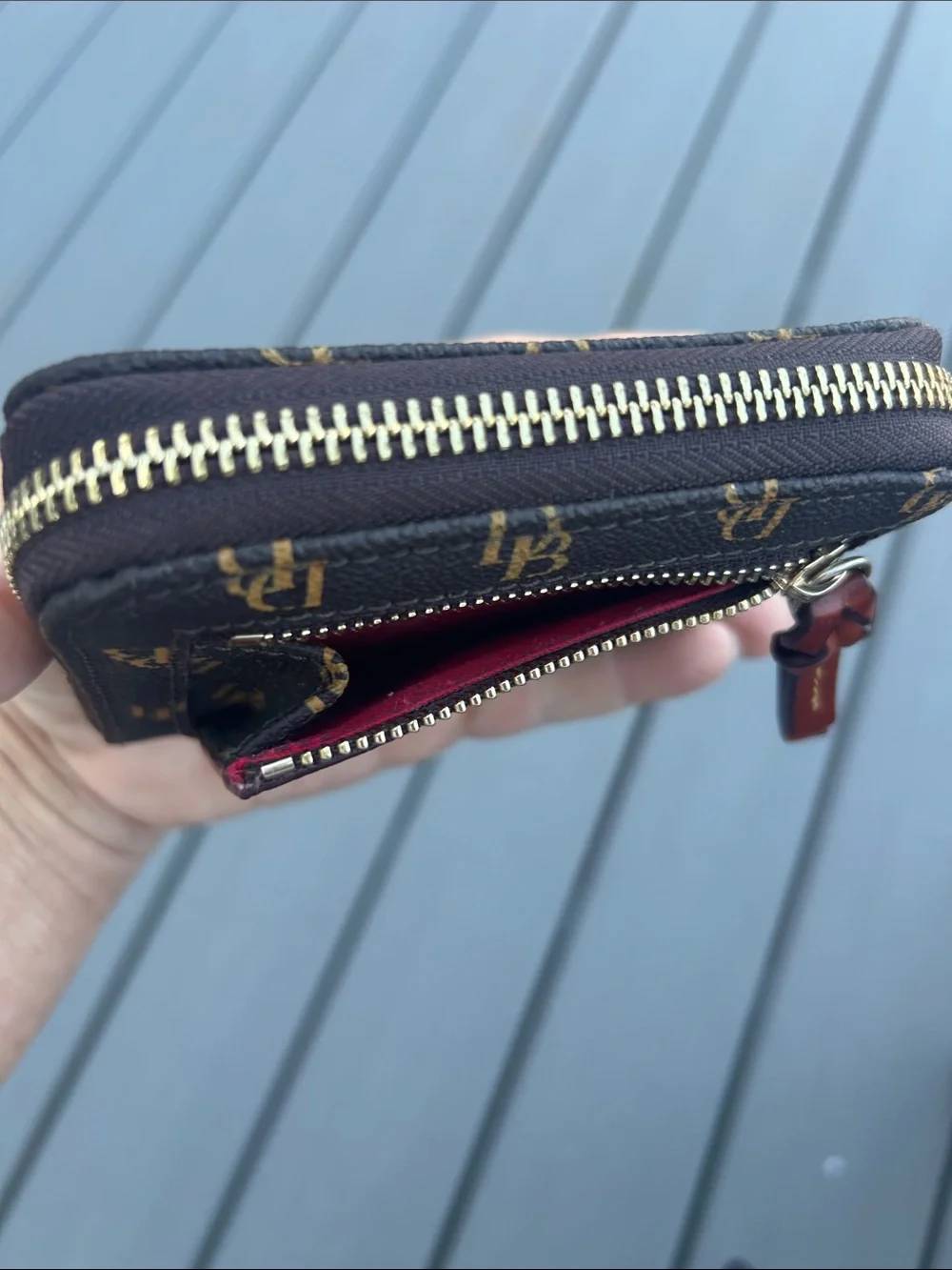 Dooney & Bourke Greta Small Black and Brown Signature Zip Card Wallet